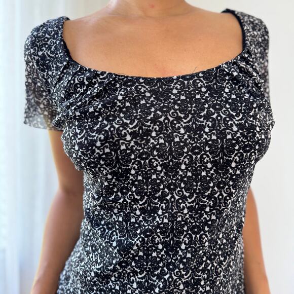 Vintage Black & White Floral Mesh Top by Marella (S/M) - Picture 6 of 10